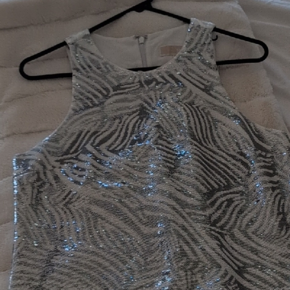 Silver and White Sequin Sleeveless Dress
